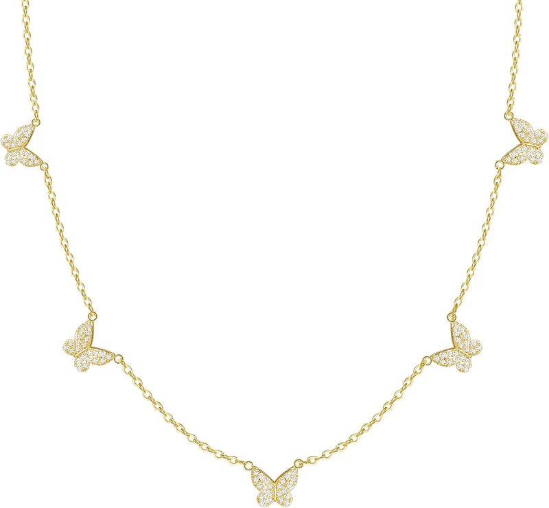 FUNEIA Dainty Silver Gold Necklaces for Women Trendy Non Tarnish 14K Gold Plated Cubic Zirconia Necklace Layered Cute Butterfly Heart Station Choker Necklace Stack for Wedding Prom Brides Jewelry - Image 1